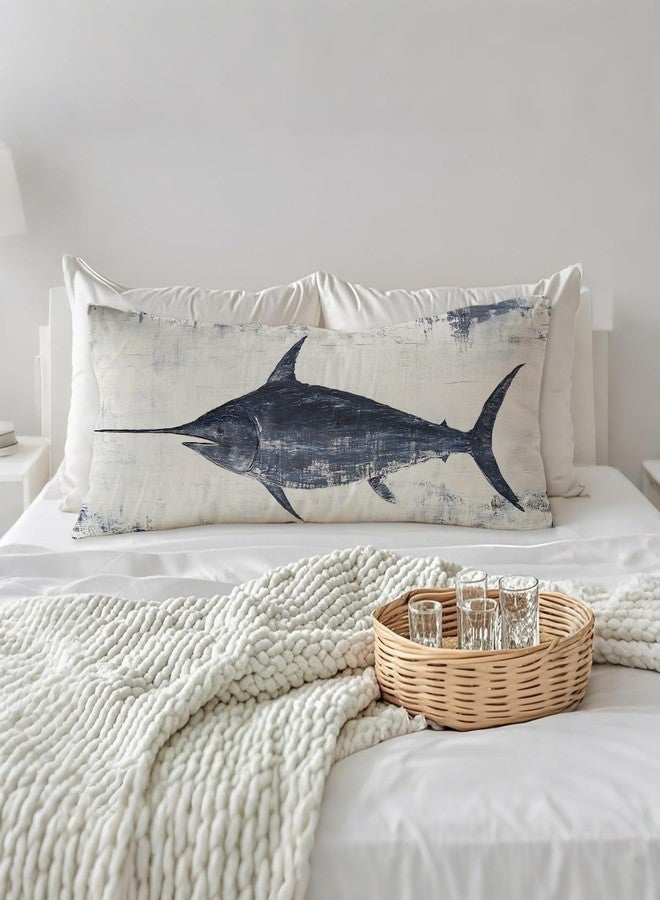 PIUD Vintage Coastal Beach Swordfish 20x54 Body Pillow Cover, Ocean Beach Room Decor, Retro Blue and White Ocean Fish Decorative Long Body Pillow Cases for Bed Couch - Image 3