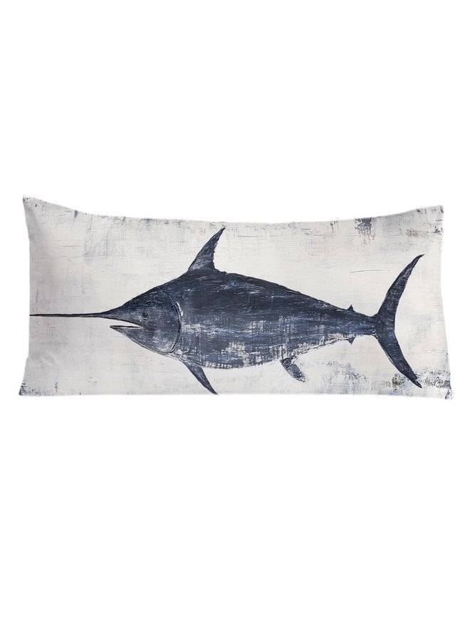 PIUD Vintage Coastal Beach Swordfish 20x54 Body Pillow Cover, Ocean Beach Room Decor, Retro Blue and White Ocean Fish Decorative Long Body Pillow Cases for Bed Couch - Image 1