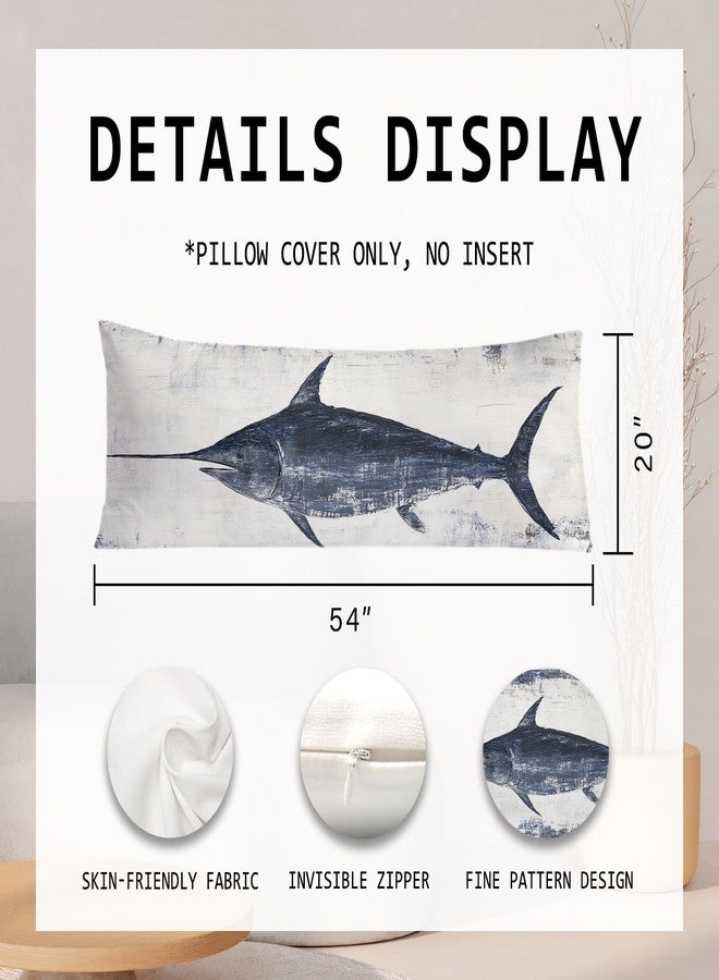 PIUD Vintage Coastal Beach Swordfish 20x54 Body Pillow Cover, Ocean Beach Room Decor, Retro Blue and White Ocean Fish Decorative Long Body Pillow Cases for Bed Couch - Image 2