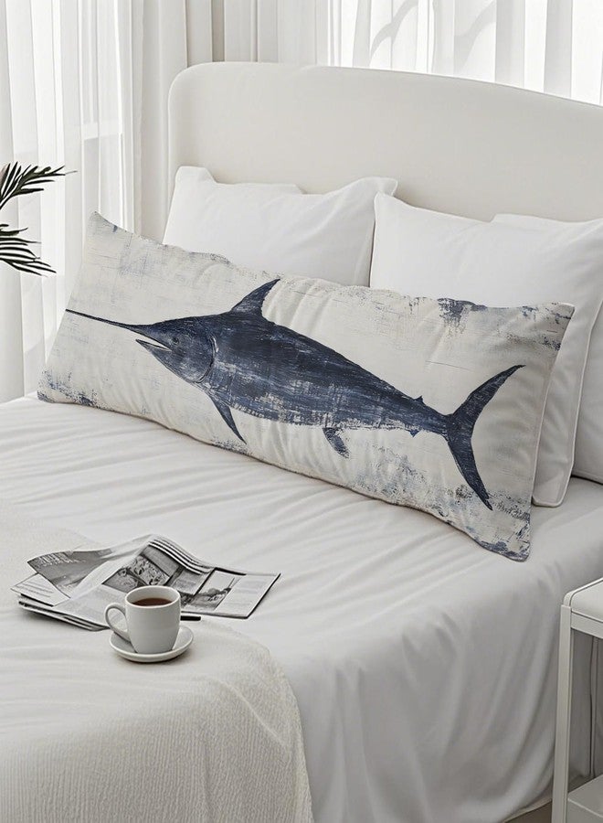 PIUD Vintage Coastal Beach Swordfish 20x54 Body Pillow Cover, Ocean Beach Room Decor, Retro Blue and White Ocean Fish Decorative Long Body Pillow Cases for Bed Couch - Image 4
