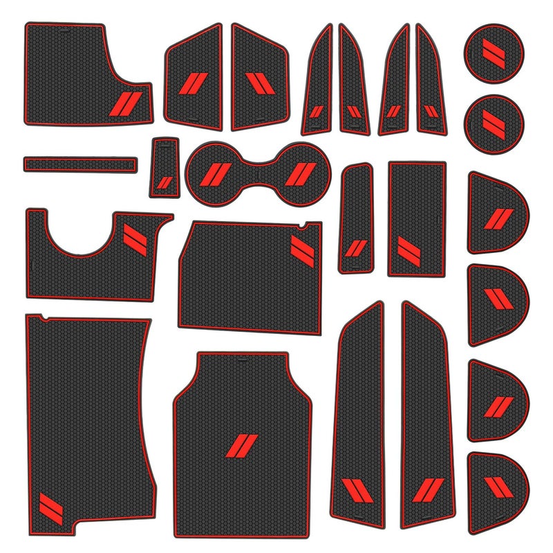 REMOCH Fits Dodge Charger Accessories 2021 2020 2019 2018-2015 Cup Holder Insert, Center Console Shifter Liner Trim Interior Door Pocket Mats (26pcs Set,Red Trim)