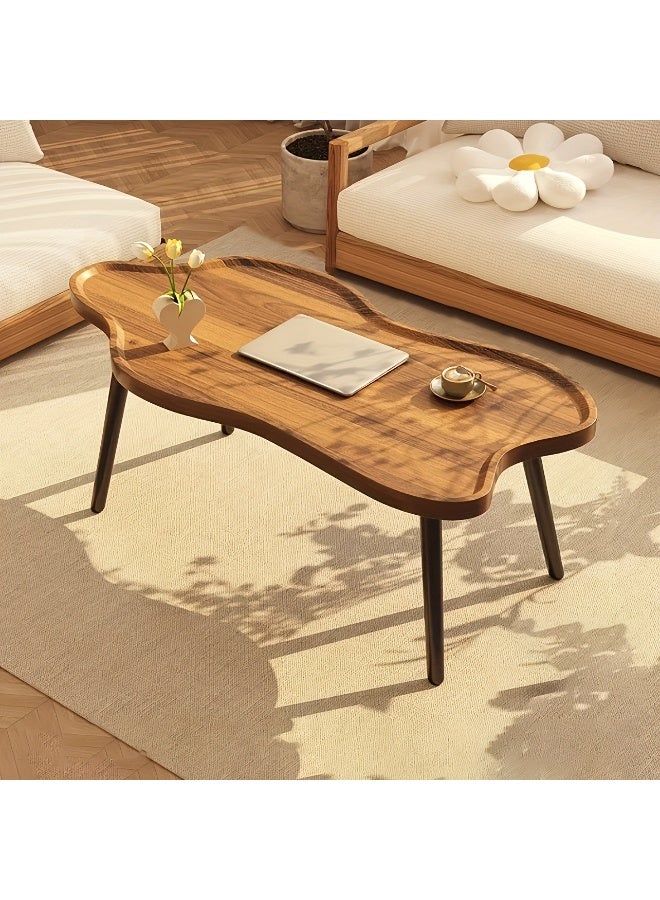 XINYUEMAIC XINYUEMAIC Coffee Table, Thickened Round Corner Modern Tea Table with Wooden Tabletop and Metal Legs, Suitable for Living Room, Bedroom, Office (Walnut Color, 39.39*19.69*18.9 Inch) - Image 1