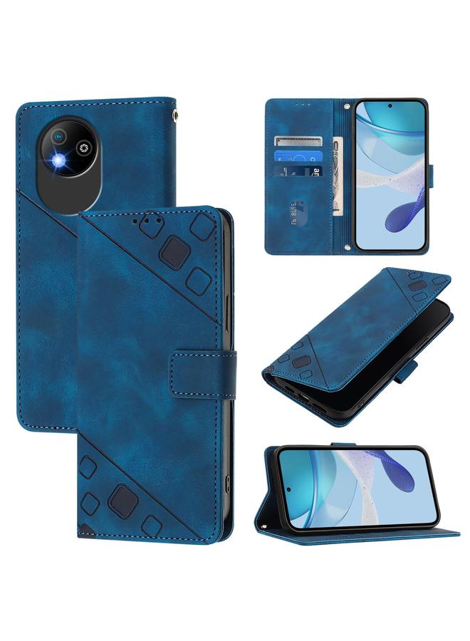 Zaboon For ZTE Blade A35 Lite / A35 Core Skin Feel Embossed Leather Phone Case(Blue)