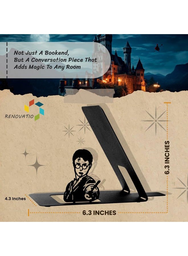 Renovatio Wizard Metal Bookend Unique, Cute, and Geeky Decor for Office, Home - Heavy Duty, Non-Slip, Minimalist Bookends for Shelves - Image 2