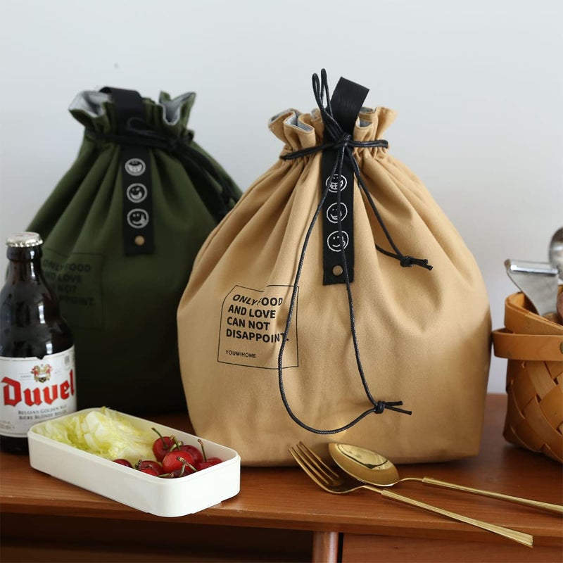XINSHUN Canvas Drawstring Lunch Bag Insulated Lunch Bento Tote Bag Reusable Lunch Bag with Handle and Drawstring Closure for Women Work Picnic or Travel (COLOR1) - Image 5