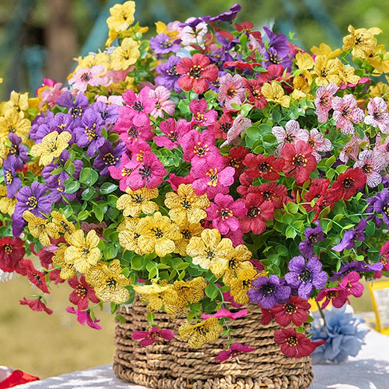 trytuny Artificial Flowers for Outdoor, UV Resistant Fake Silk Flowers, Realistic Faux Plants for Outside Indoor Porch Patio Window Box Planter Home Decor (20, Yellow Purple Rosy Pink Red) - Image 4