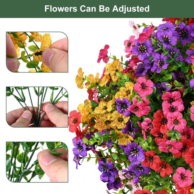 trytuny Artificial Flowers for Outdoor, UV Resistant Fake Silk Flowers, Realistic Faux Plants for Outside Indoor Porch Patio Window Box Planter Home Decor (20, Yellow Purple Rosy Pink Red) - Image 2