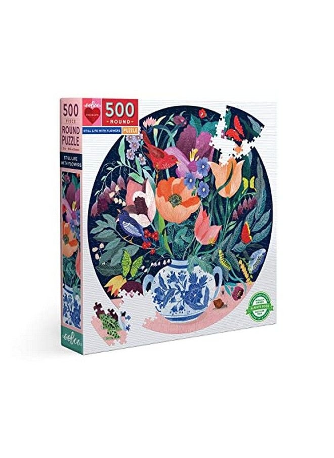 eeboo : Piece And Love Still Life With Flowers 500 Piece Round Circle Jigsaw Puzzle, Puzzle For Adults And Families, Glossy, Sturdy Pieces And Minimal Puzzle Dust  - Image 1