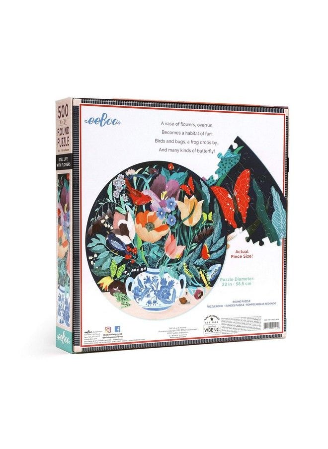 eeboo : Piece And Love Still Life With Flowers 500 Piece Round Circle Jigsaw Puzzle, Puzzle For Adults And Families, Glossy, Sturdy Pieces And Minimal Puzzle Dust  - Image 3