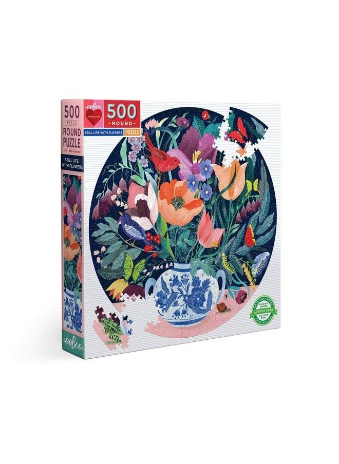 eeboo : Piece And Love Still Life With Flowers 500 Piece Round Circle Jigsaw Puzzle, Puzzle For Adults And Families, Glossy, Sturdy Pieces And Minimal Puzzle Dust  - Image 2