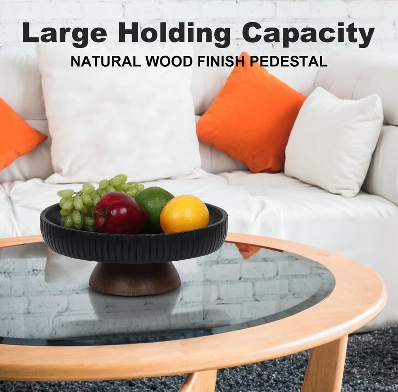 LAVAUK Mango Wood fruit bowl, Decorative black bowl with natural finish pedestal | 12" dia | Dual tone look | Use as Centerpiece for kitchen counter or dining table (Black) - Image 5