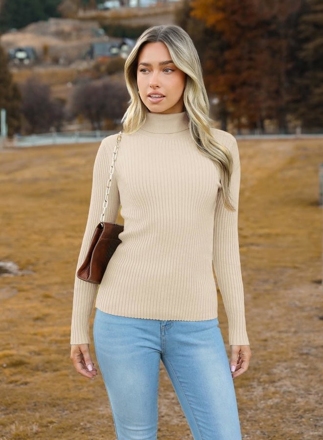 zeagoo Women's Turtleneck Sweaters 2025 Fall Fitted Long Sleeve Pullover Sweater Ribbed Knit Basic Tops, Beige, L - Image 2