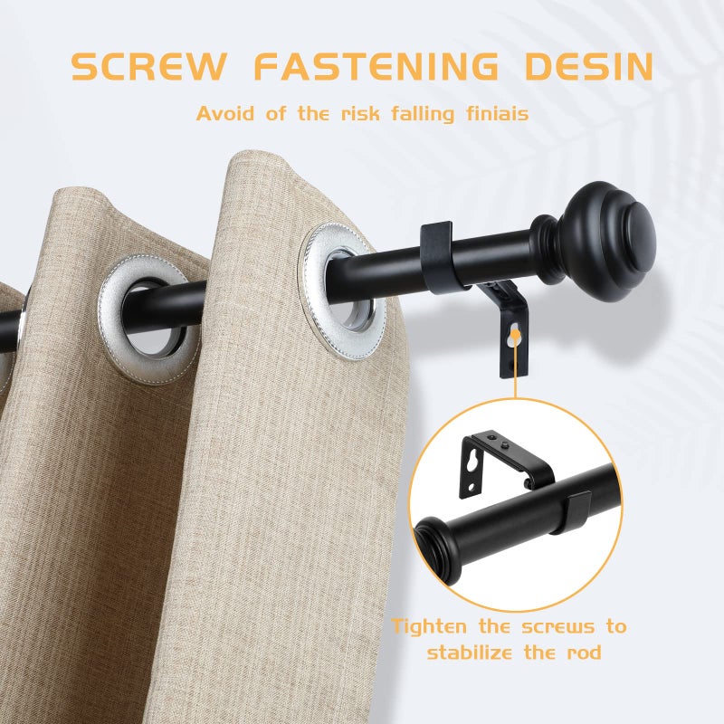 MERJULAN 1 Inch Black Curtain Rods for Windows, Heavy Duty, 72 to 144 Inch, Standard Decorative Window Curtain Rod Set with Brackets for Bathroom, Kitchen, Bedroom, Black - Image 2