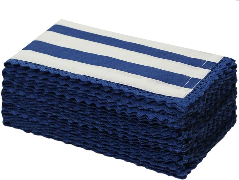 COTTON CRAFT Cloth Napkin  Set of 12 Pure Cotton Slub Elegant Lace Trim Everyday Dinner Napkins  Birthday Party Holiday Table Xmas Festive Gift  Thick Absorbent Washable Reusable Napkin 18x18 Blue - Image 1
