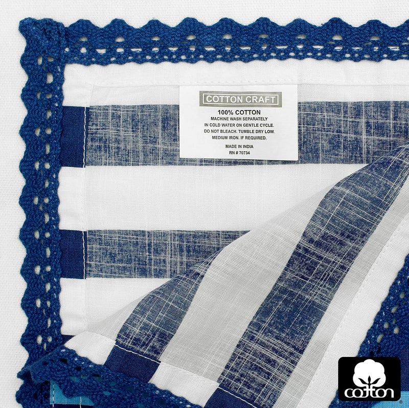 COTTON CRAFT Cloth Napkin  Set of 12 Pure Cotton Slub Elegant Lace Trim Everyday Dinner Napkins  Birthday Party Holiday Table Xmas Festive Gift  Thick Absorbent Washable Reusable Napkin 18x18 Blue - Image 5