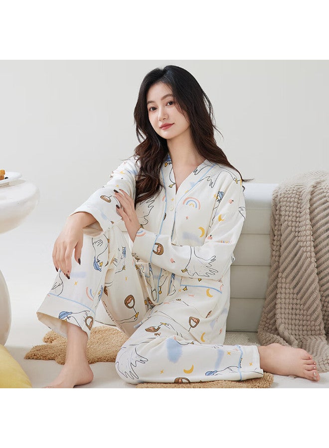 Fentengcare Women's Spring Autumn Pajama Set With Chest Pad, Wearable Cardigan, V-neck, Long Sleeve, Long Pants, Homewear Qh - Image 2