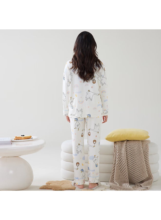 Fentengcare Women's Spring Autumn Pajama Set With Chest Pad, Wearable Cardigan, V-neck, Long Sleeve, Long Pants, Homewear Qh - Image 3