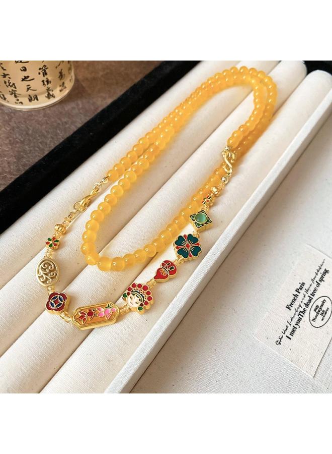 Contrast Color Geometric Lucky Bag Necklace New Chinese Retro Design Clavicle Chain Chinese Style Fashion New Necklace
