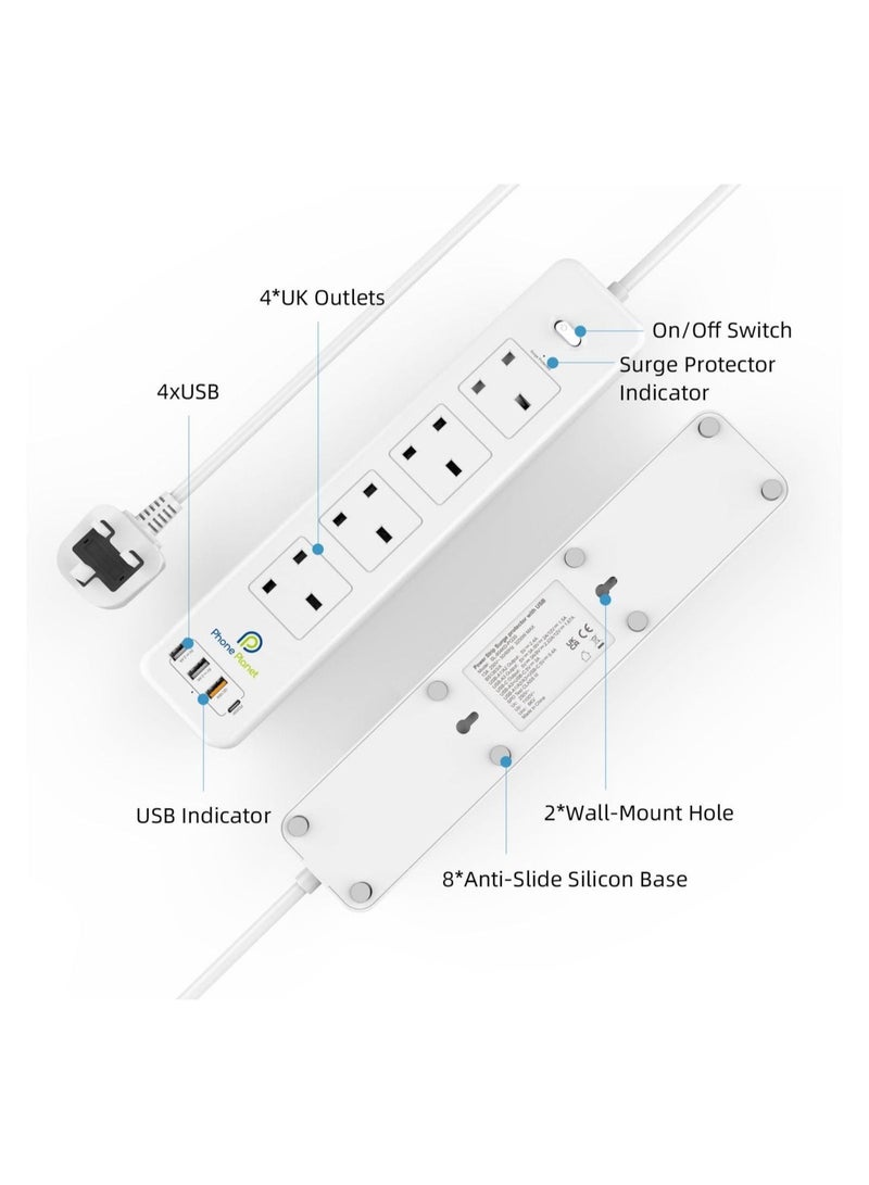 Phone Planet Power Extension With Master Switch 3 Meter 4 Sockets 3 USB 3250W - Image 3