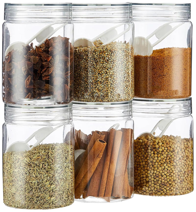 Homeor Plastic Storage Jar & Containers With Spoon, Airtight & BPA Free Containers for Kitchen Storage, Grocery Kitchen Container, Multipurpose Jar, Fridge Storage Container, 500 ML Set 6 Transparent - Image 1
