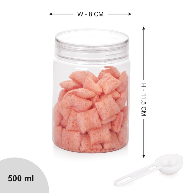 Homeor Plastic Storage Jar & Containers With Spoon, Airtight & BPA Free Containers for Kitchen Storage, Grocery Kitchen Container, Multipurpose Jar, Fridge Storage Container, 500 ML Set 6 Transparent - Image 3