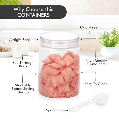 Homeor Plastic Storage Jar & Containers With Spoon, Airtight & BPA Free Containers for Kitchen Storage, Grocery Kitchen Container, Multipurpose Jar, Fridge Storage Container, 500 ML Set 6 Transparent - Image 2