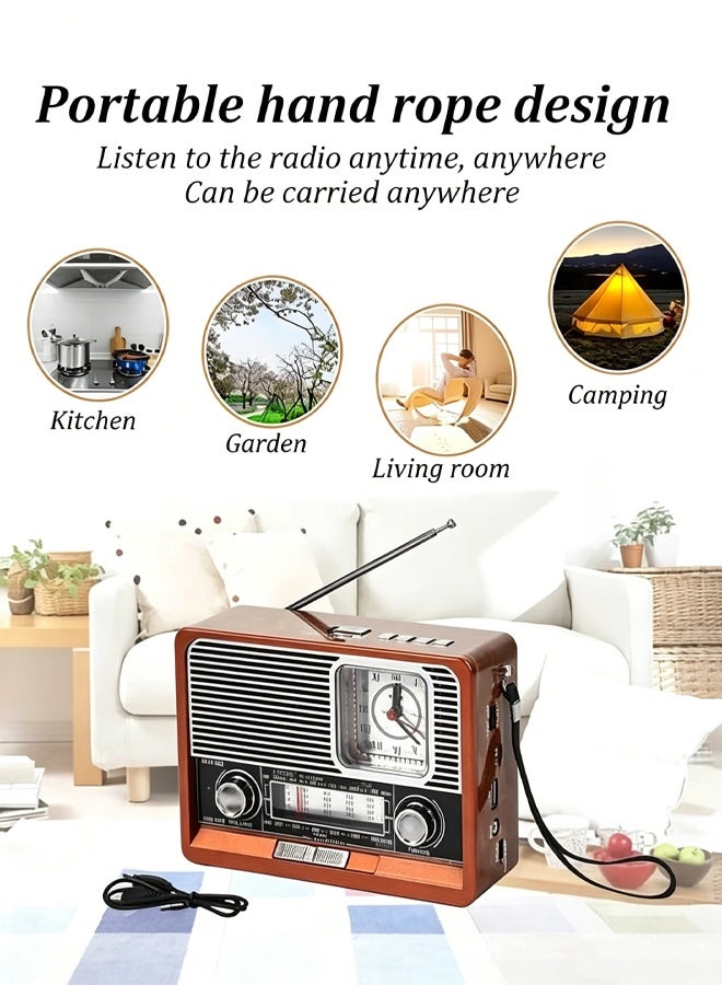 إيفتشي راديو محمول قابل لإعادة الشحن (FM/AM/SW) مزود بخاصية الاتصال عبر البلوتوث ومشغل MP3 (منفذ USB/فتحة لبطاقة TF) ومصباح LED مدمج - Image 4