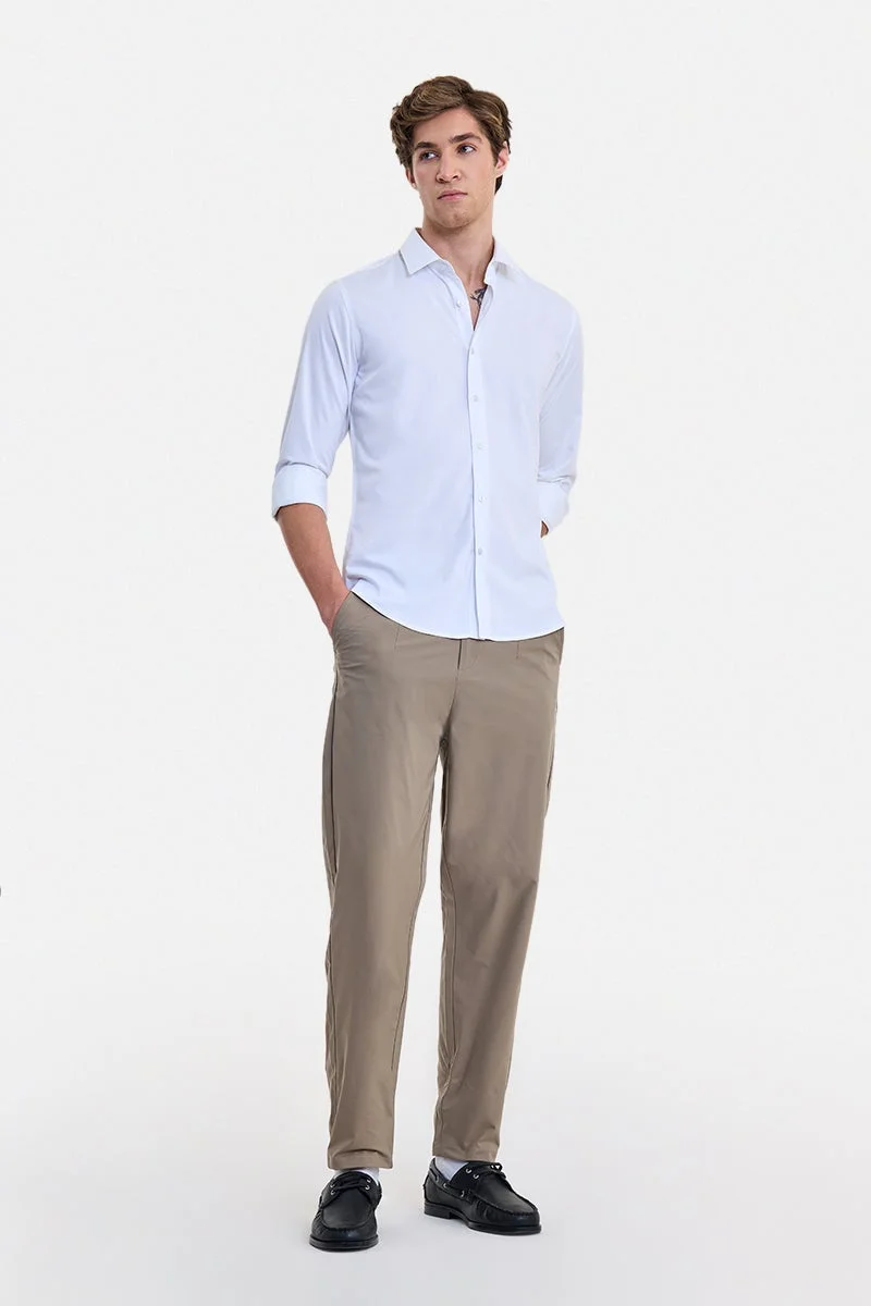 SNITCH White Textured Long Sleeve Slim Fit Formal Luxe Shirt