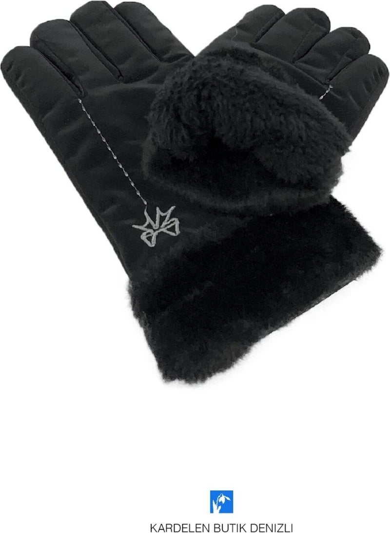 Kardelen Butik Denizli Kardelen Boutique Denizli Furry Women's Fancy Puffer Gloves  - Image 1