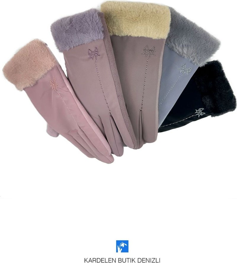 Kardelen Butik Denizli Kardelen Boutique Denizli Furry Women's Fancy Puffer Gloves  - Image 2