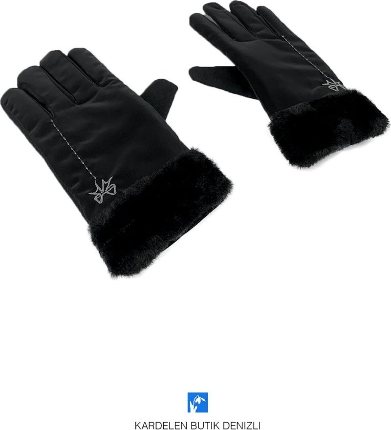 Kardelen Butik Denizli Kardelen Boutique Denizli Furry Women's Fancy Puffer Gloves  - Image 5