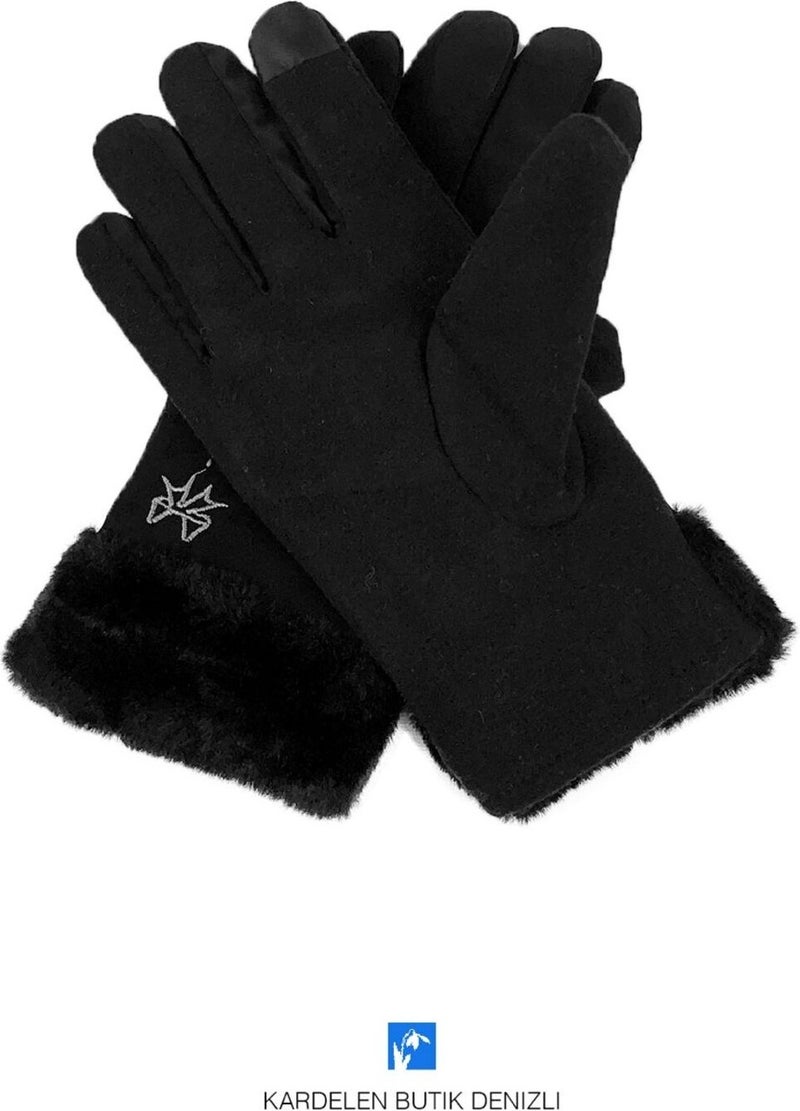 Kardelen Butik Denizli Kardelen Boutique Denizli Furry Women's Fancy Puffer Gloves  - Image 3