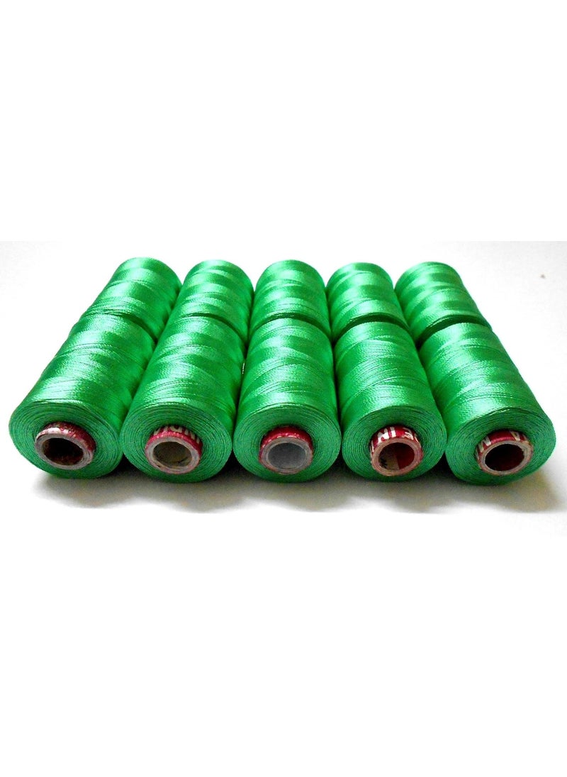 GOELX Silk Thread, Shiny 10 spools, Sea Green for Embroidery/Bangle-jhumka-Jewellery Making, Handicrafts 