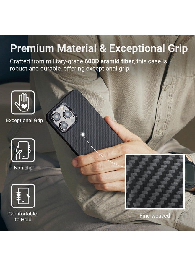 Pitaka MagEZ Case 4 for iPhone 15 Pro, Slim & Light with Case-Less Touch Feeling, 600D Aramid Fiber, Black/Grey (Twill) - Image 1