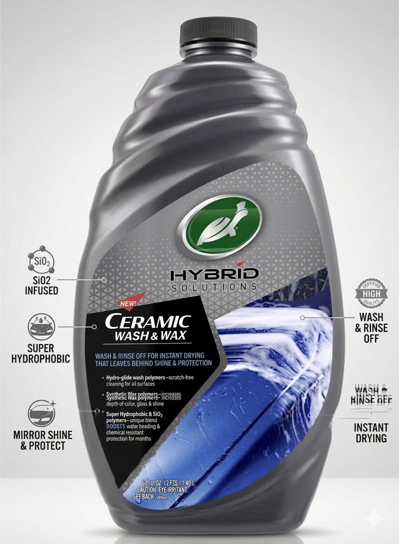 TurtleWax Hybrid Solutions Ceramic Wash & Wax 1.42L – SiO2 Car Shampoo with Super Hydrophobic Protection, High-Gloss Shine & pH-Balanced Cleaning - Image 1