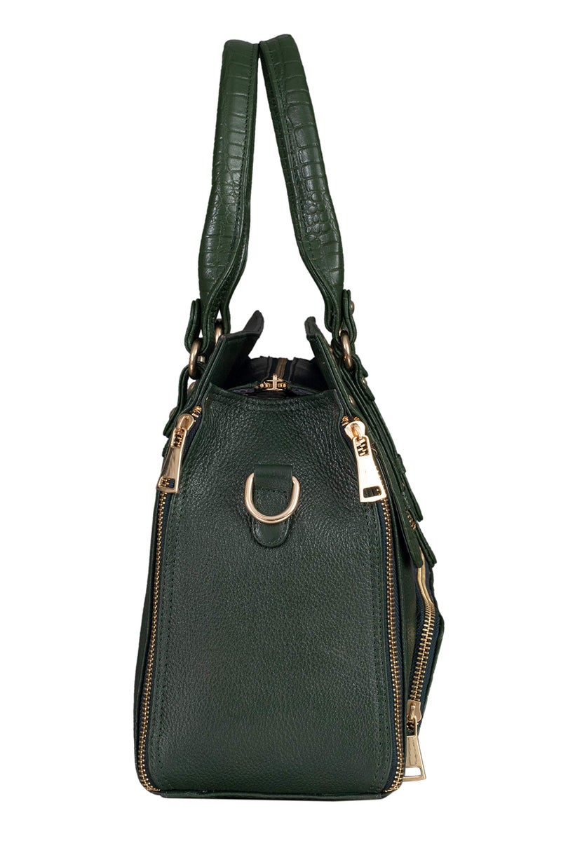 BRAND LEATHER Women's Genuine Leather Handbags Shoulder Bag Satchel Designer Ladies Purse Crossbody Bags with Golden Metal Zipper (GREEN) - Image 3