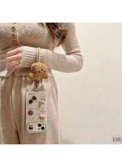 Splash Ink Three-dimensional Coffee Bear For 16ProMax For Iphone15 For Iphone 14 Mobile Phone Case 13 Hand Rope 11-Color:Window Leather-splash Ink Stereo Coffee Bear + Bear Hand Rope Han-Applicable Model:For Iphone 14Pro