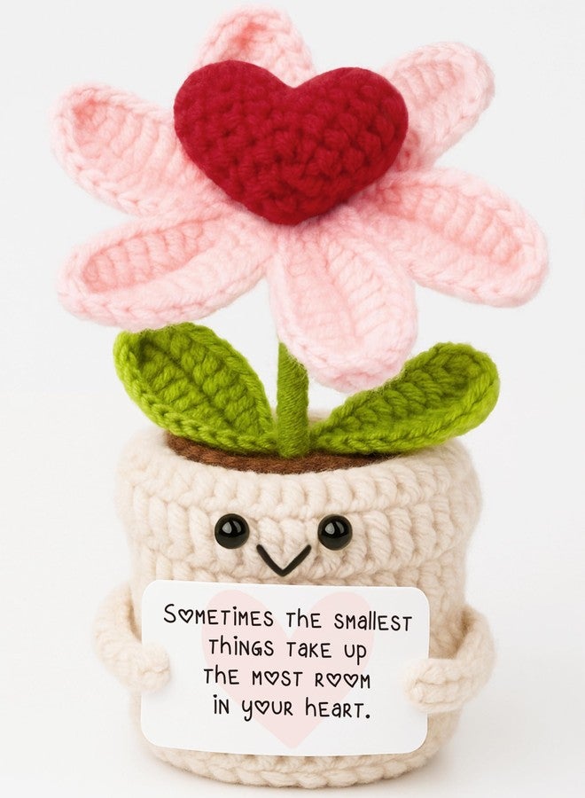 Frabaca Handmade Crochet Heart Flower Plant - Sentimental Gift for Best Friend, Mom, Her - Cute Everlasting Knitted Desk Decor - Unique Christmas Birthday Thinking of You Present - Image 1