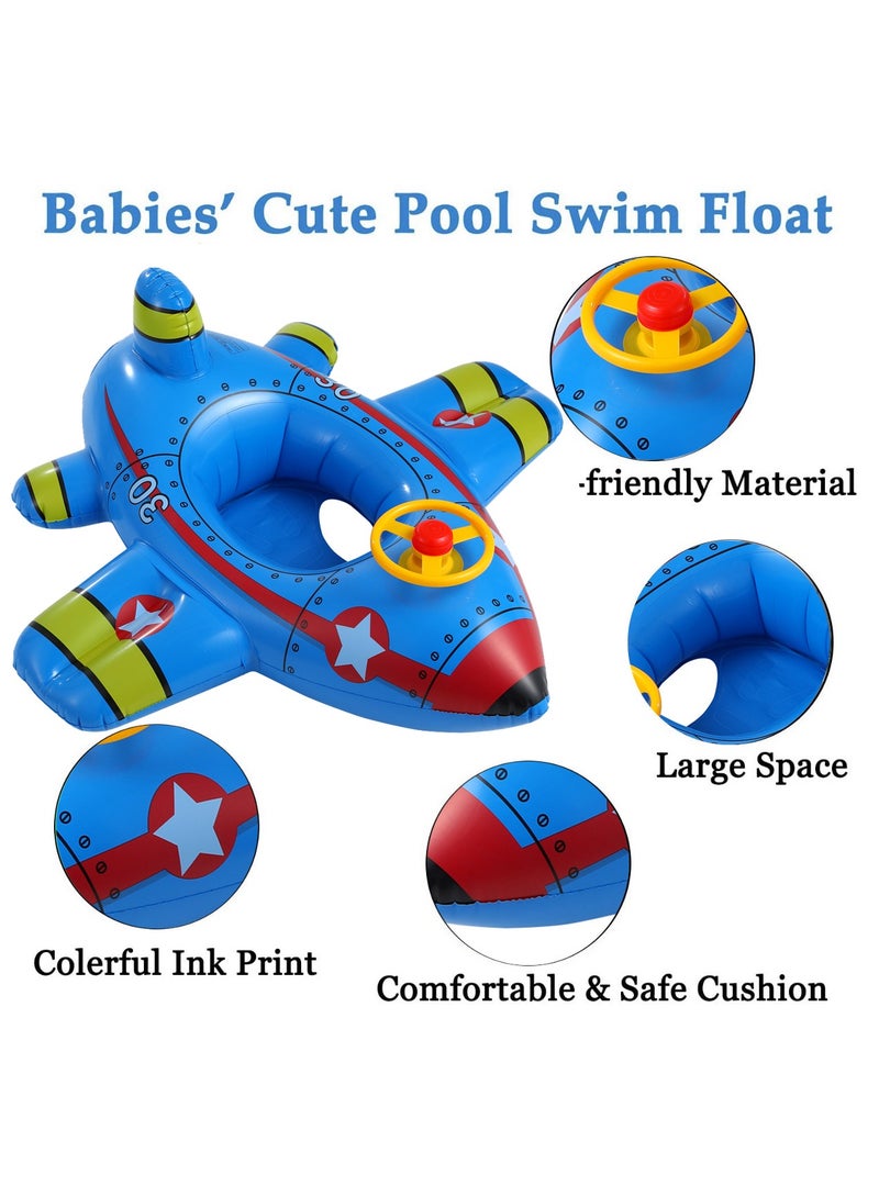 VUCATIN عوامة حمام سباحة للأطفال، عوامة سباحة قابلة للنفخ على شكل طائرة، مقعد أمان لدائرة السباحة، لعبة حمام سباحة للأطفال، طوف بولي كلوريد الفينيل، لعب صيفي على الشاطئ (أزرق) - Image 2