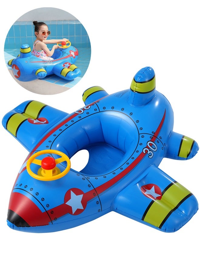 VUCATIN عوامة حمام سباحة للأطفال، عوامة سباحة قابلة للنفخ على شكل طائرة، مقعد أمان لدائرة السباحة، لعبة حمام سباحة للأطفال، طوف بولي كلوريد الفينيل، لعب صيفي على الشاطئ (أزرق) - Image 1