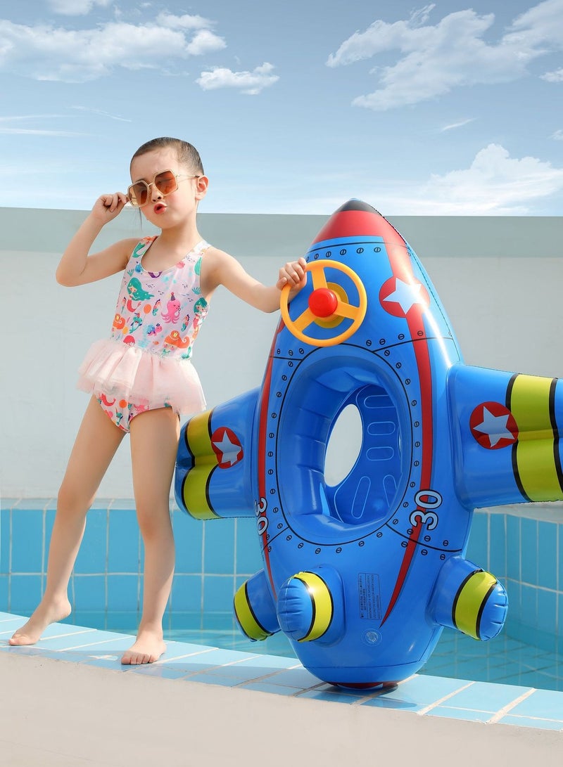 VUCATIN عوامة حمام سباحة للأطفال، عوامة سباحة قابلة للنفخ على شكل طائرة، مقعد أمان لدائرة السباحة، لعبة حمام سباحة للأطفال، طوف بولي كلوريد الفينيل، لعب صيفي على الشاطئ (أزرق) - Image 3