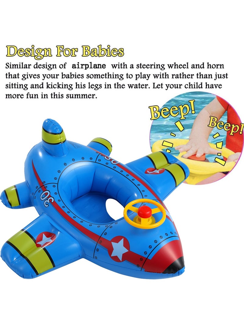 VUCATIN عوامة حمام سباحة للأطفال، عوامة سباحة قابلة للنفخ على شكل طائرة، مقعد أمان لدائرة السباحة، لعبة حمام سباحة للأطفال، طوف بولي كلوريد الفينيل، لعب صيفي على الشاطئ (أزرق) - Image 4