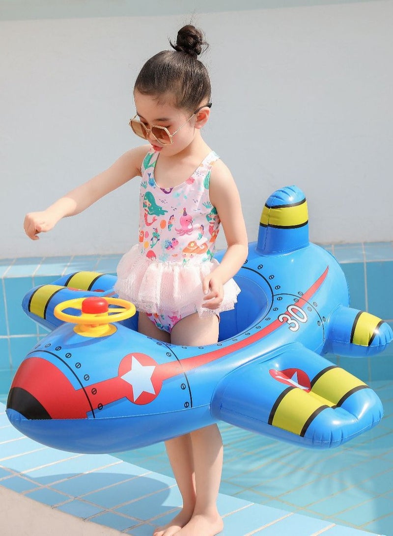 VUCATIN عوامة حمام سباحة للأطفال، عوامة سباحة قابلة للنفخ على شكل طائرة، مقعد أمان لدائرة السباحة، لعبة حمام سباحة للأطفال، طوف بولي كلوريد الفينيل، لعب صيفي على الشاطئ (أزرق) - Image 5