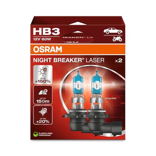 Osram Night Breaker Laser HB3, +150% More Brightness, Halogen Headlight Bulb, 9005NL-2HB, 12 V Car, Hanging Box (2 Lamps), White - Image 1