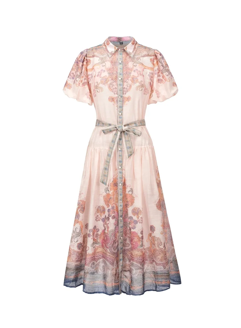 Bella Barnett Tusare Lapel Floral Printed Midi Dress