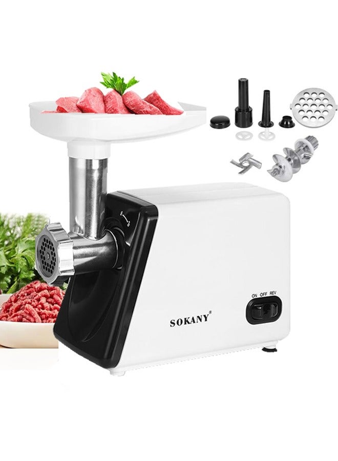 sokany Electric Meat Grinder, 2500W Pure Multifunctional Household Food Processing Machine, with Stainless Steel Blades & Grinding Plates & Sausage Stuffer Tube For Home Kitchen Use,SK-312, White - Image 1