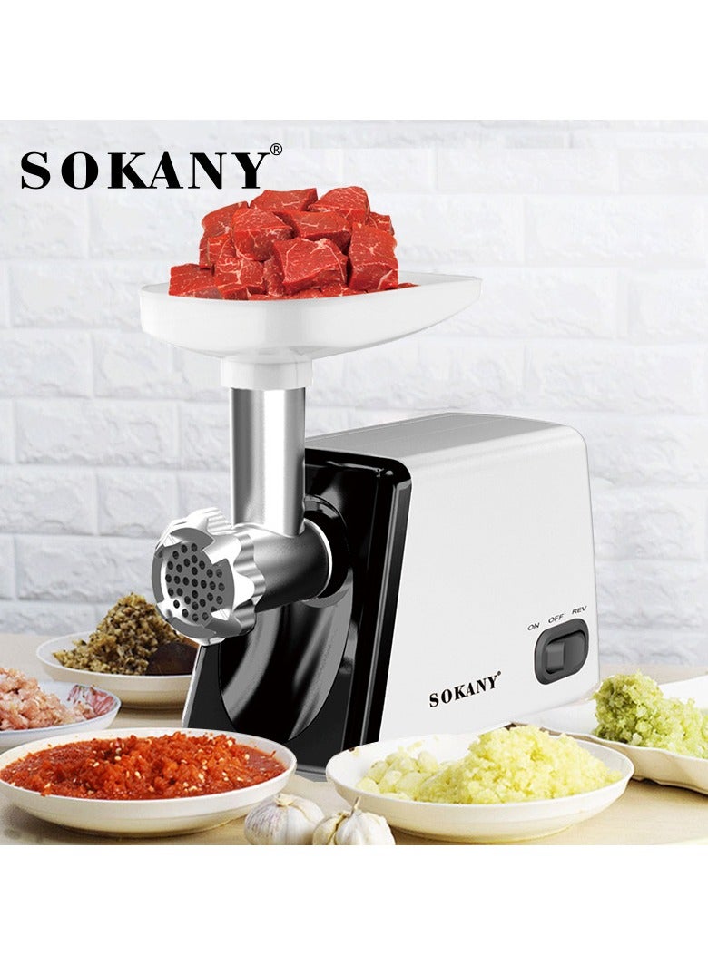sokany Electric Meat Grinder, 2500W Pure Multifunctional Household Food Processing Machine, with Stainless Steel Blades & Grinding Plates & Sausage Stuffer Tube For Home Kitchen Use,SK-312, White - Image 3