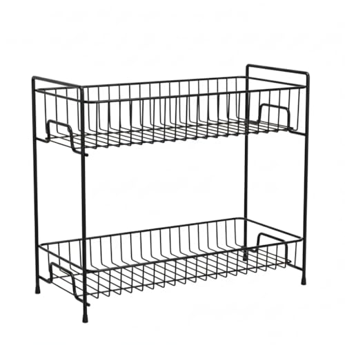 Plantex Kitchen Organizer Rack/Spice/Masala Rack Stand for Oil Bottles, Containers & Spices, Table Top/2 Tier Bathroom Storage Shelf Organizer-(Black, Metal) - Image 1