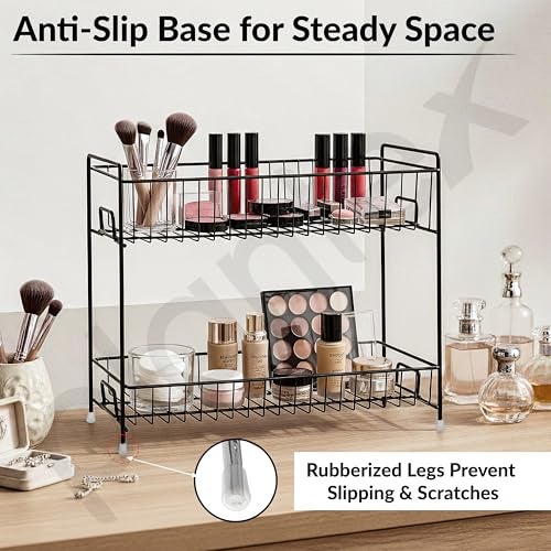 Plantex Kitchen Organizer Rack/Spice/Masala Rack Stand for Oil Bottles, Containers & Spices, Table Top/2 Tier Bathroom Storage Shelf Organizer-(Black, Metal) - Image 3