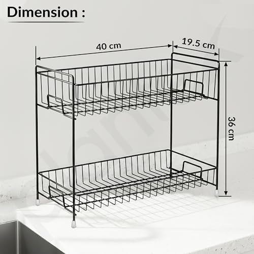 Plantex Kitchen Organizer Rack/Spice/Masala Rack Stand for Oil Bottles, Containers & Spices, Table Top/2 Tier Bathroom Storage Shelf Organizer-(Black, Metal) - Image 4